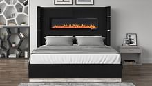 Lizelle King Bed with Fireplace in Black Color